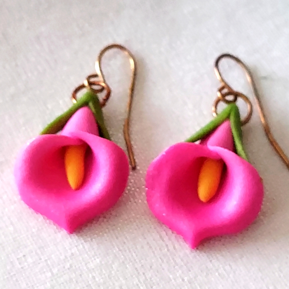 Pink Polymer Clay Calla Lily Earrings
